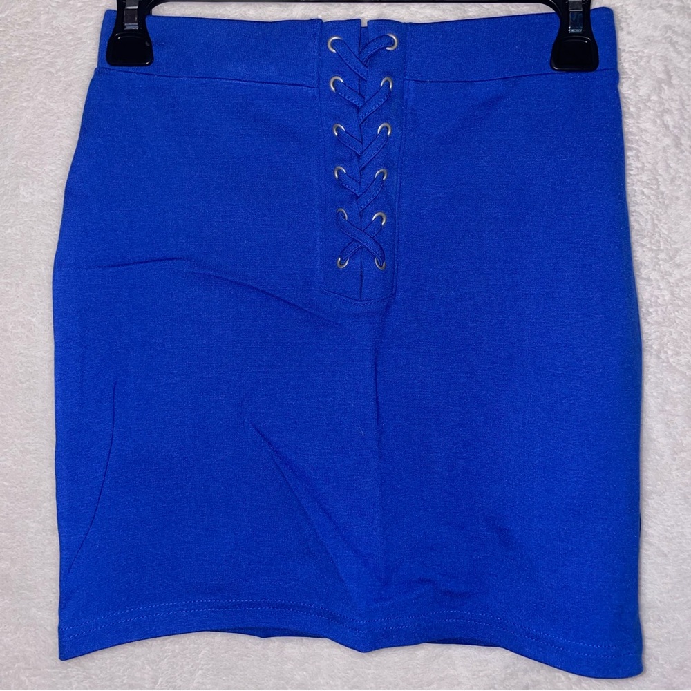 Forever 21 Stretchy Royal Blue Tight Skirt with Laced Tie Design